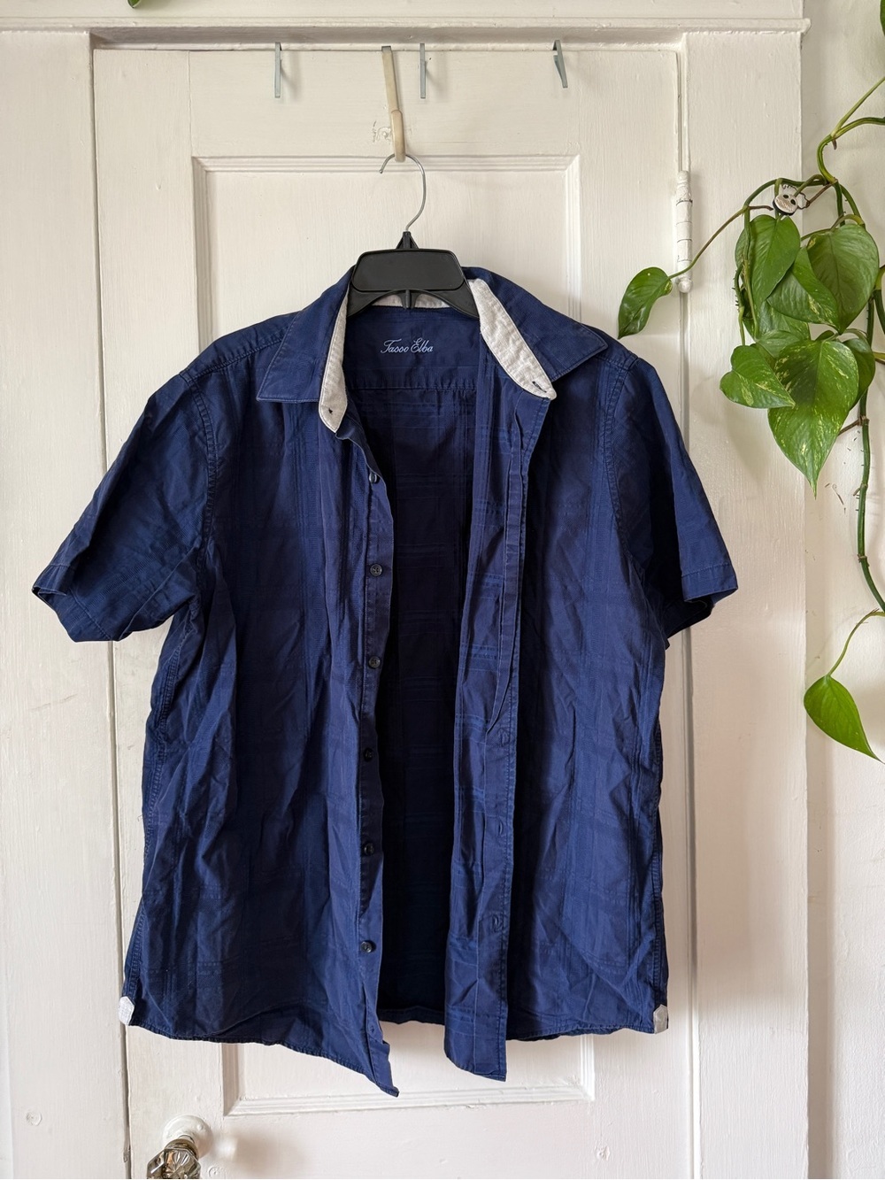 Tasso Elba Navy Embroidered Collar Shirt size XL